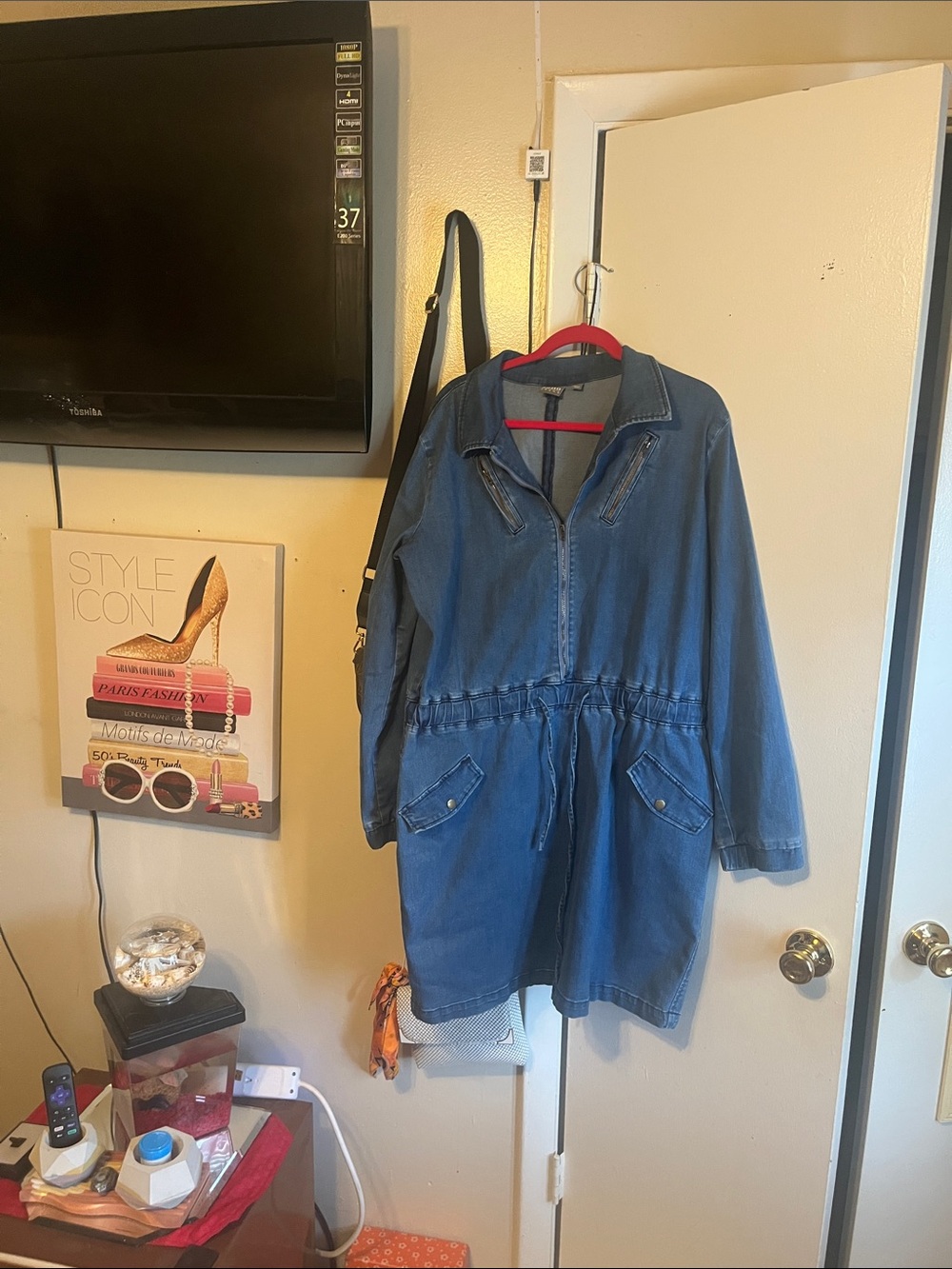 Casual Blue Denim Drawstring Jacket